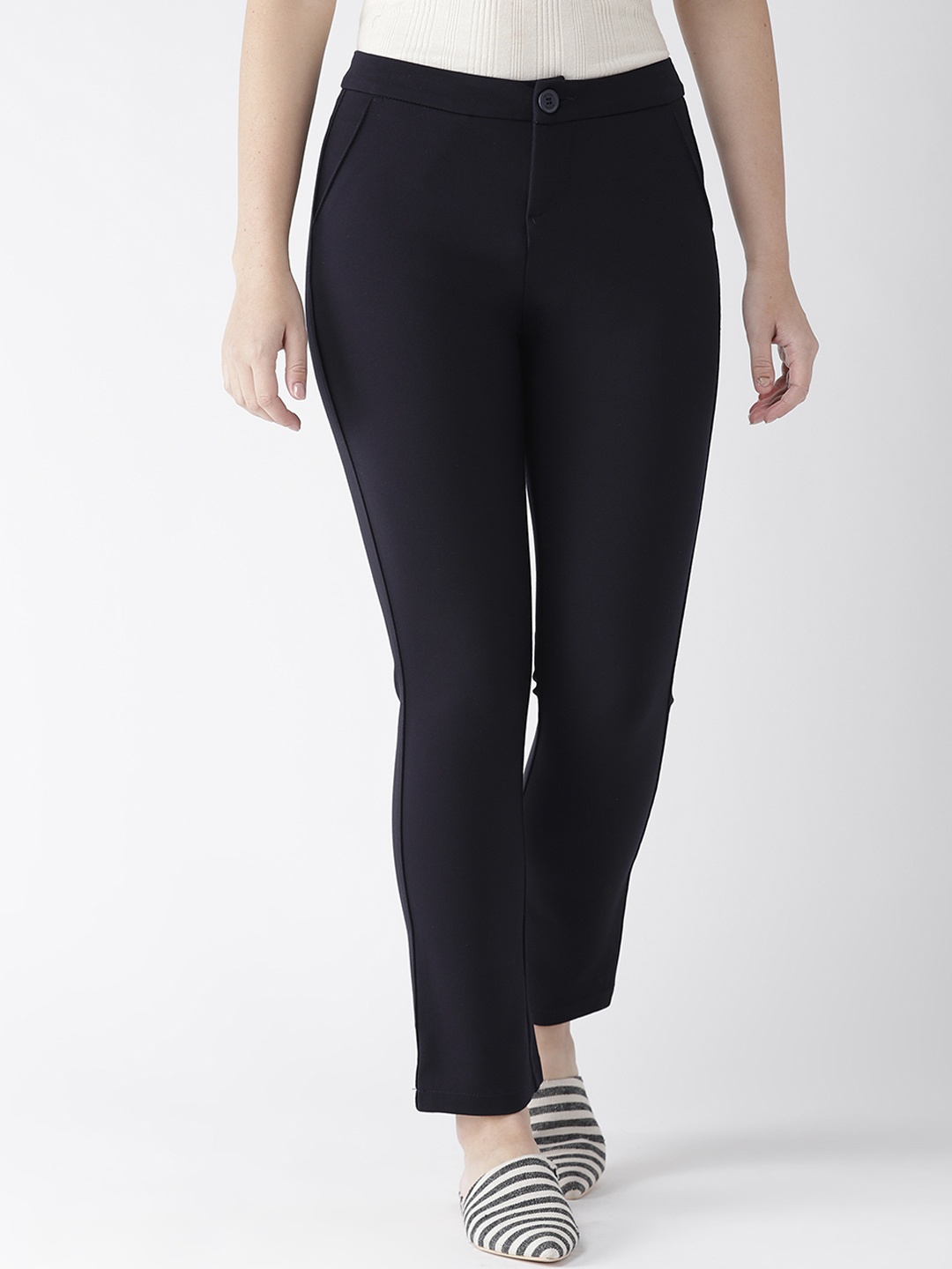 

Xpose Women Navy Blue Smart Straight Fit Solid Formal Trousers