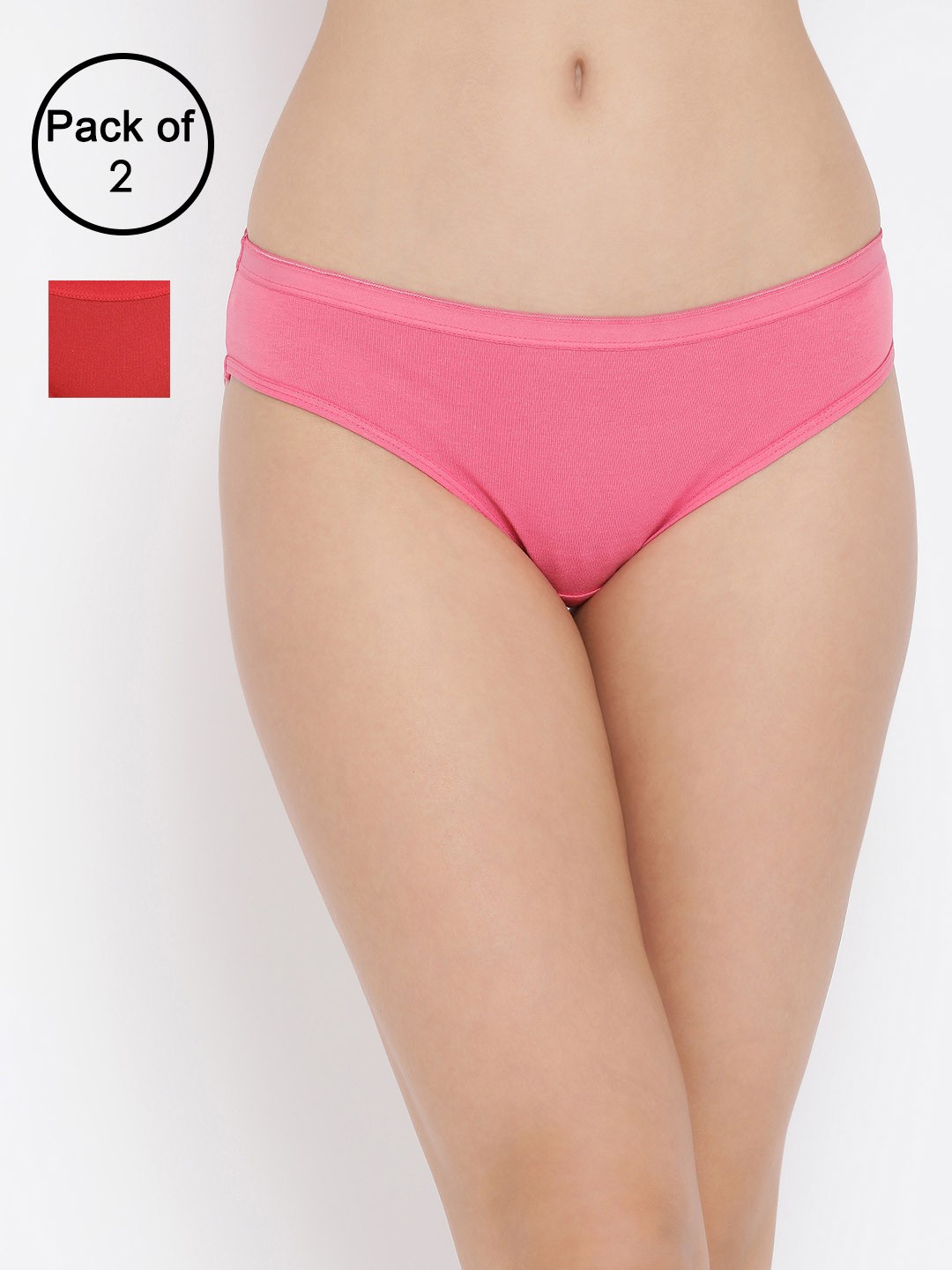 

Clovia Women Pack Of 2 Cotton Bikini Briefs COMPNC668XL, Red
