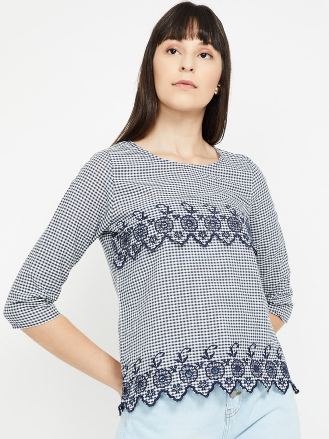 

Fame Forever by Lifestyle Women Navy Blue Checked Top