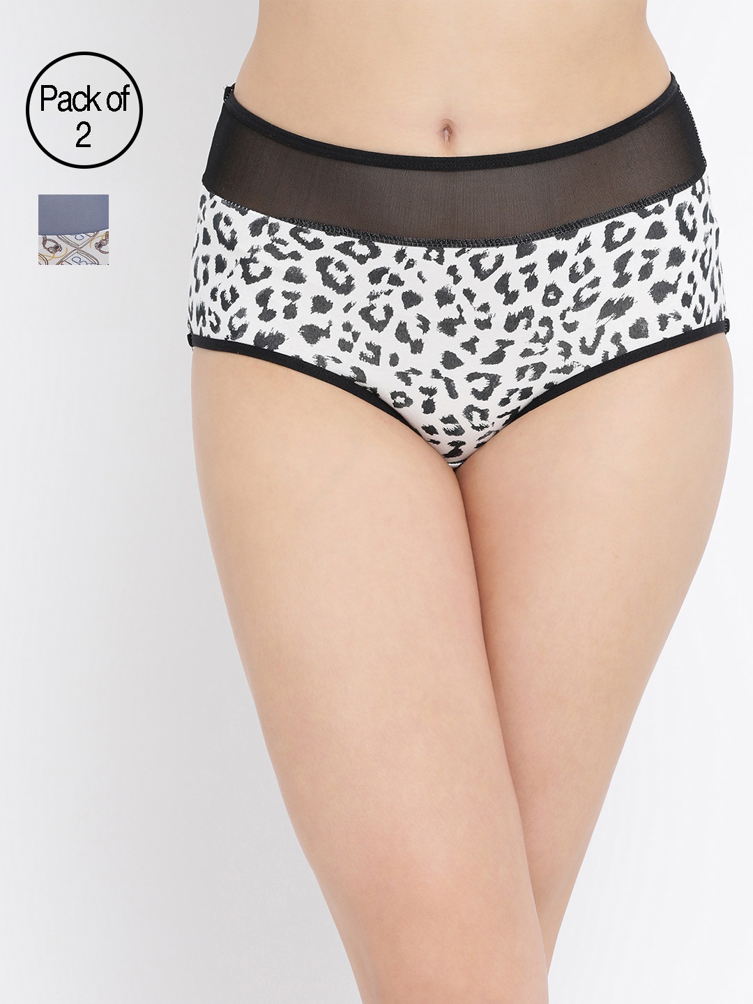 

Clovia Women Printed Pack Of 2 Black & Blue Pack Of 2 Hipster Panty COMPNC654XL