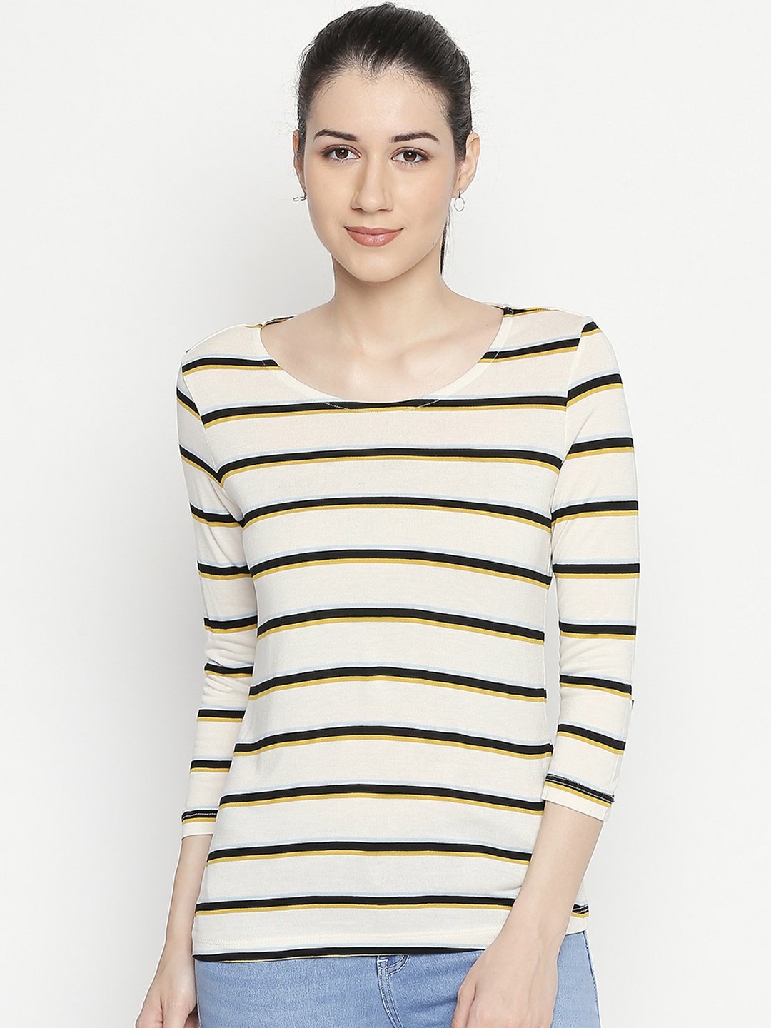

Annabelle by Pantaloons Women Off-White Striped Top