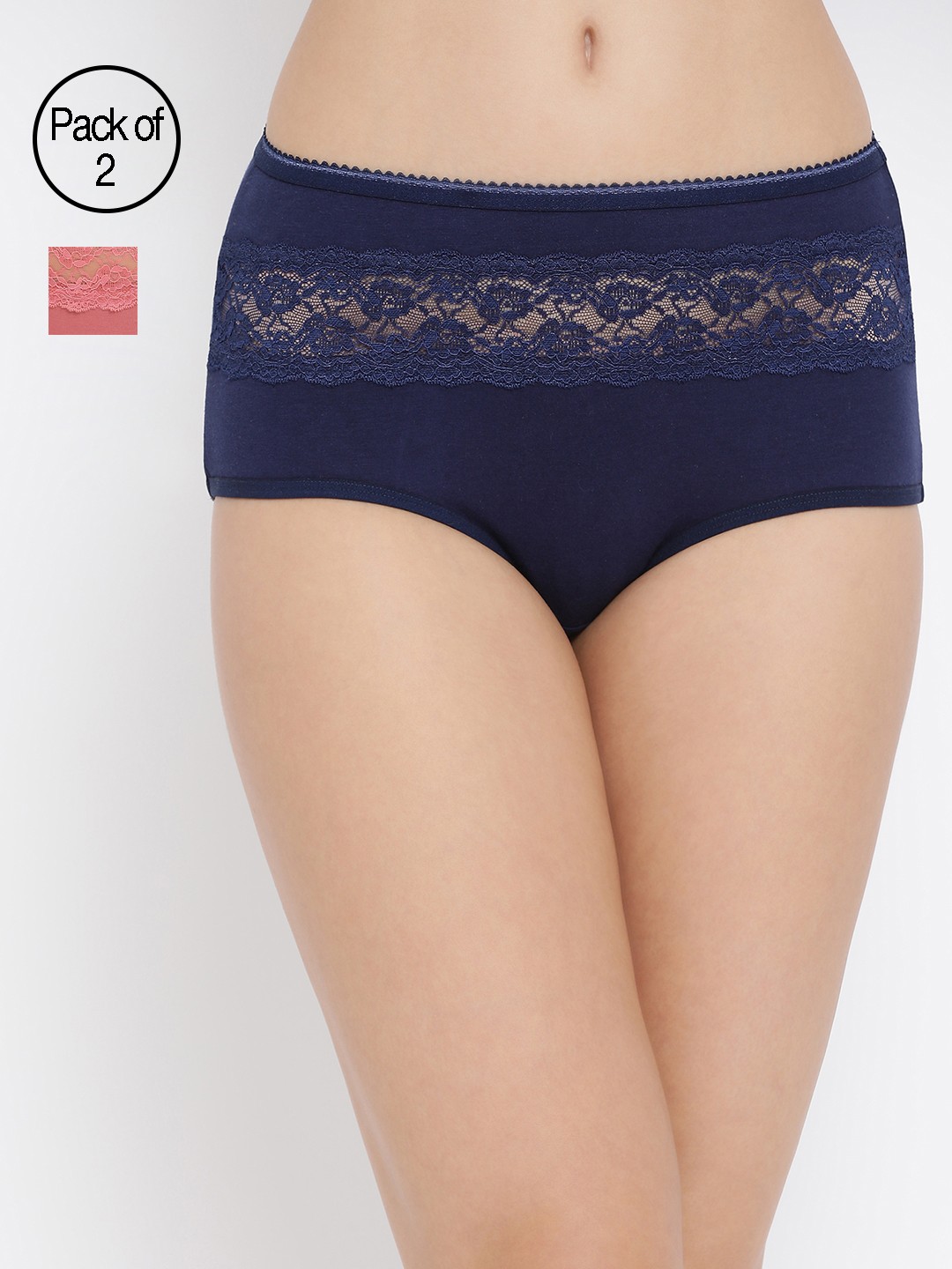

Clovia Women Pack Of 2 Self Design Hipster Briefs COMPNC673XL, Navy blue