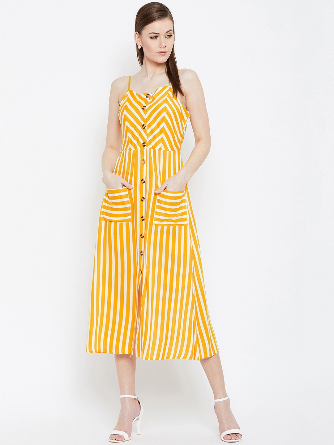 

Berrylush Women Yellow & White Fit and Flare Dress