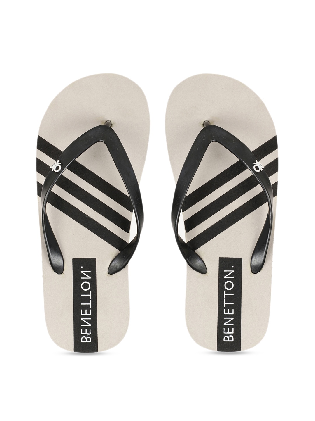 

United Colors of Benetton Men Grey & Black Striped Thong Flip-Flops