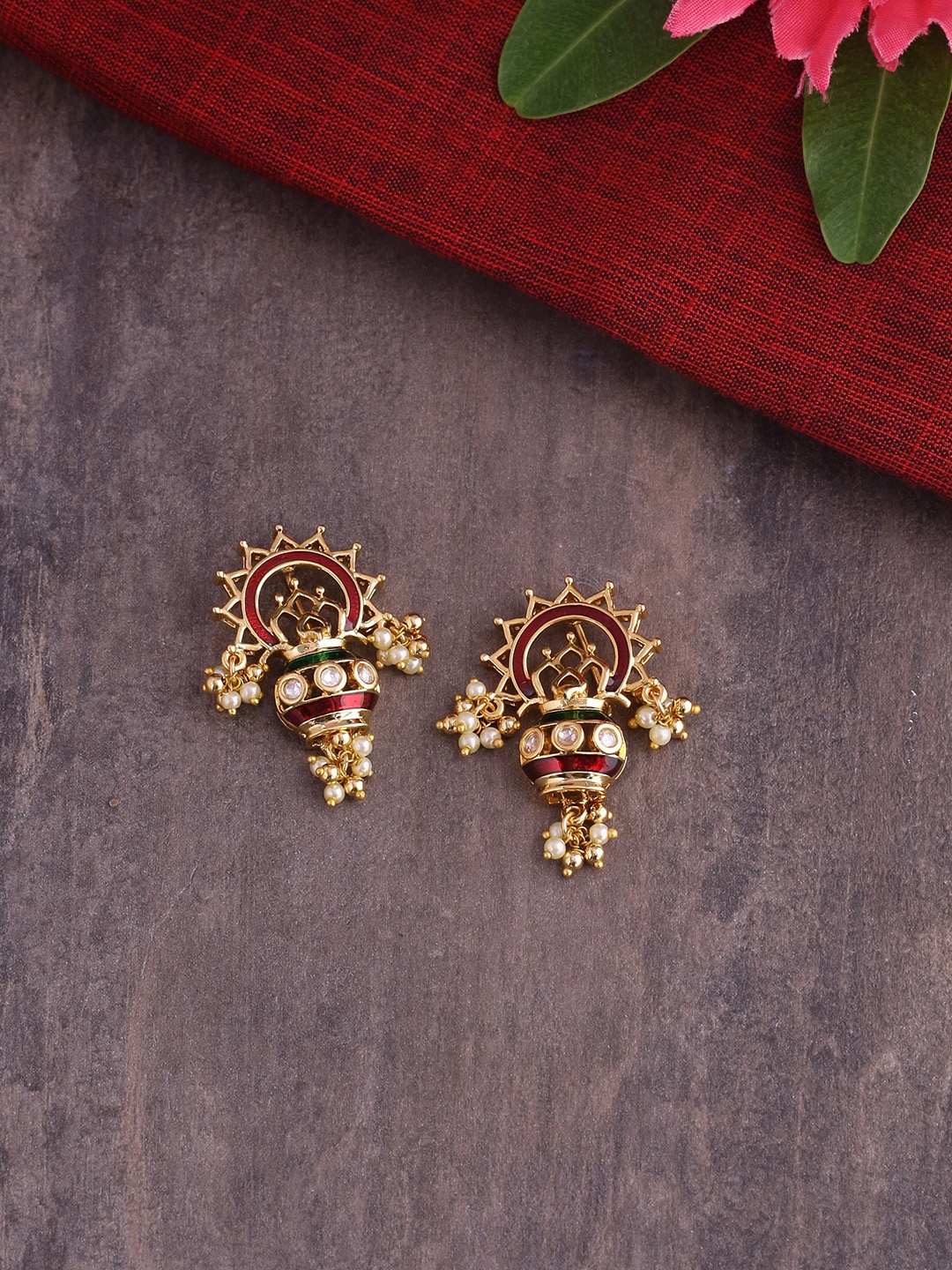 

Voylla Women Gold-Toned Brass-Plated Handcrafted Contemporary Drop Earrings