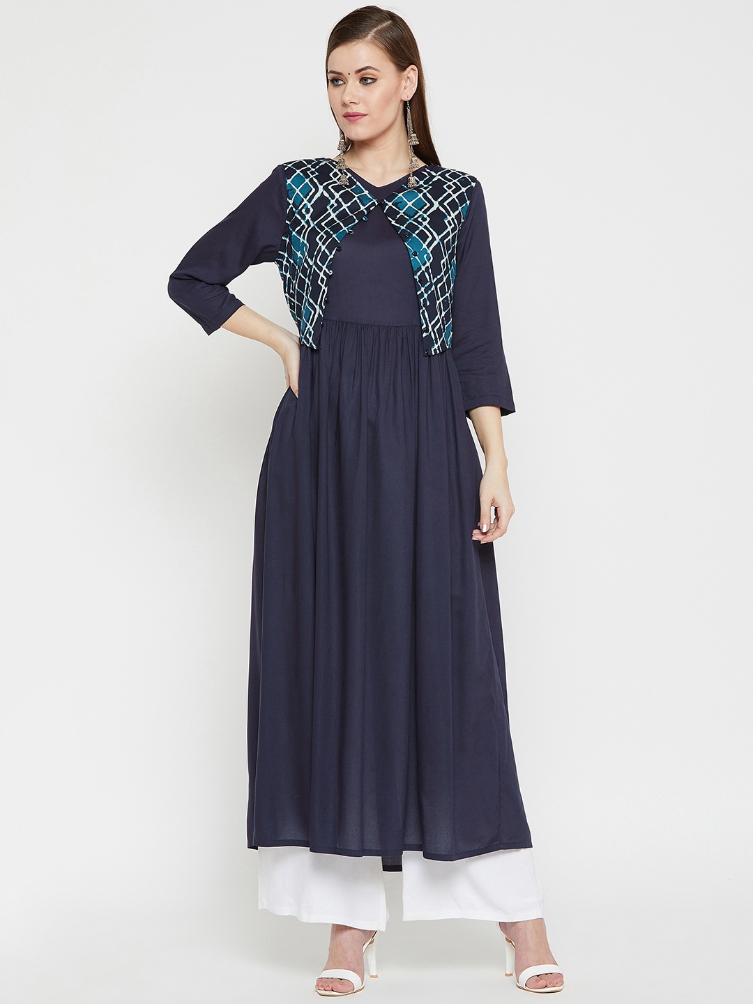 

RARE ROOTS Women Navy Blue Printed A-Line Kurta
