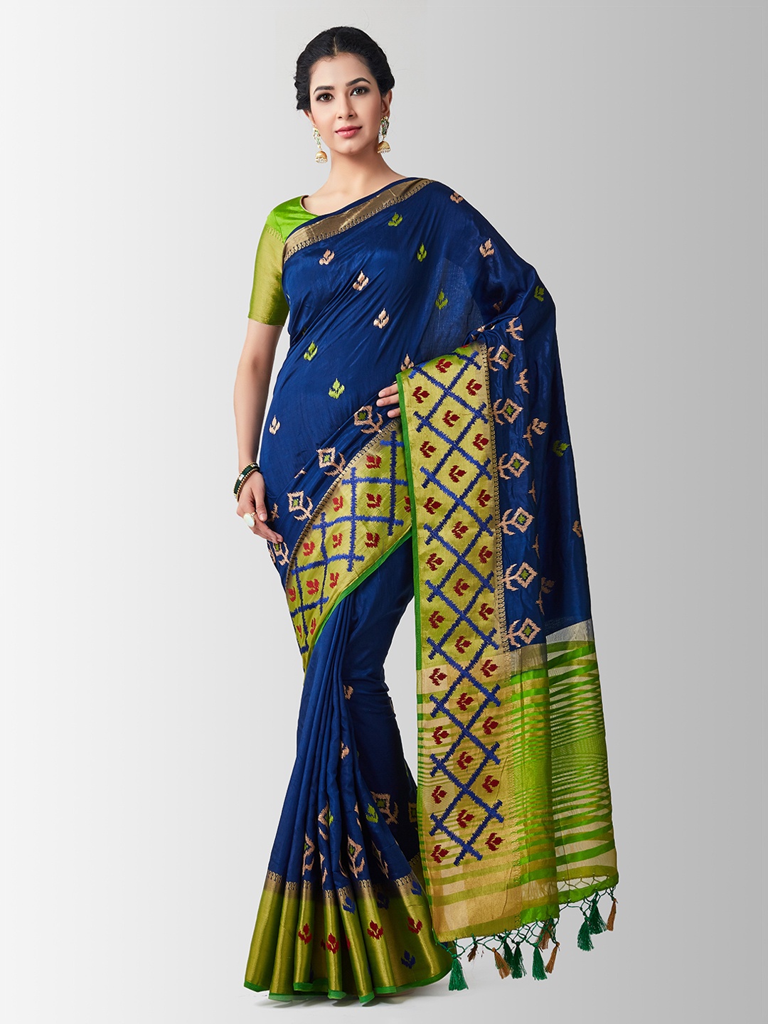 

MIMOSA Navy Blue Art Silk Woven Design Kanjeevaram Saree