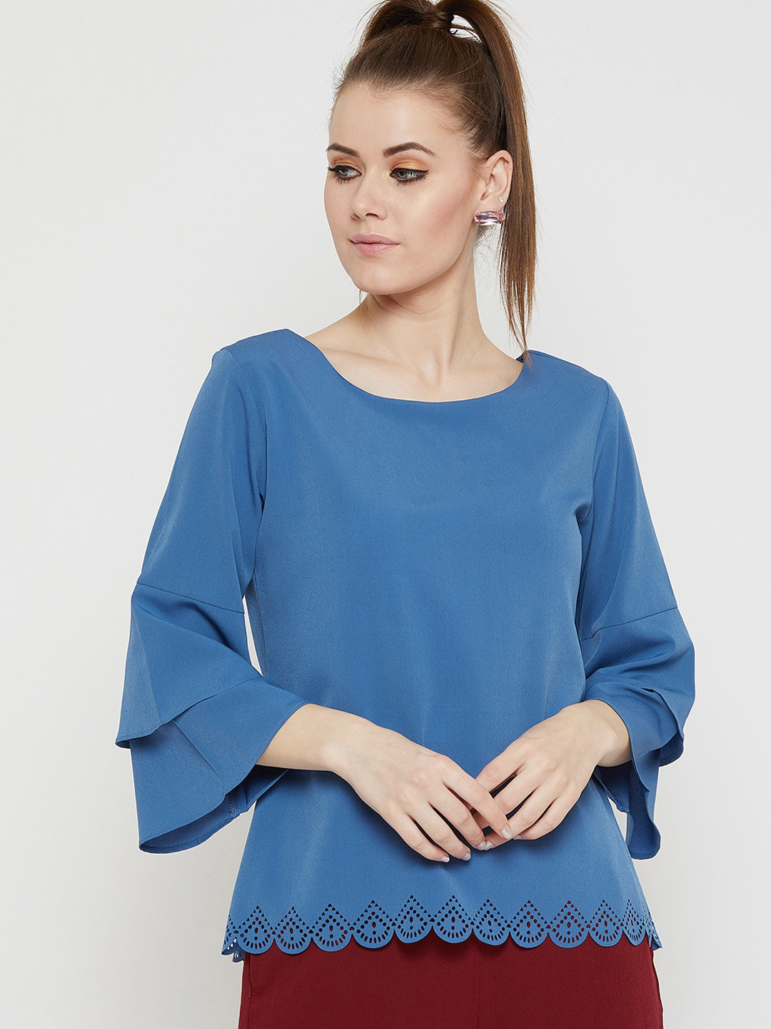 

Carlton London Women Blue Solid A-Line Top