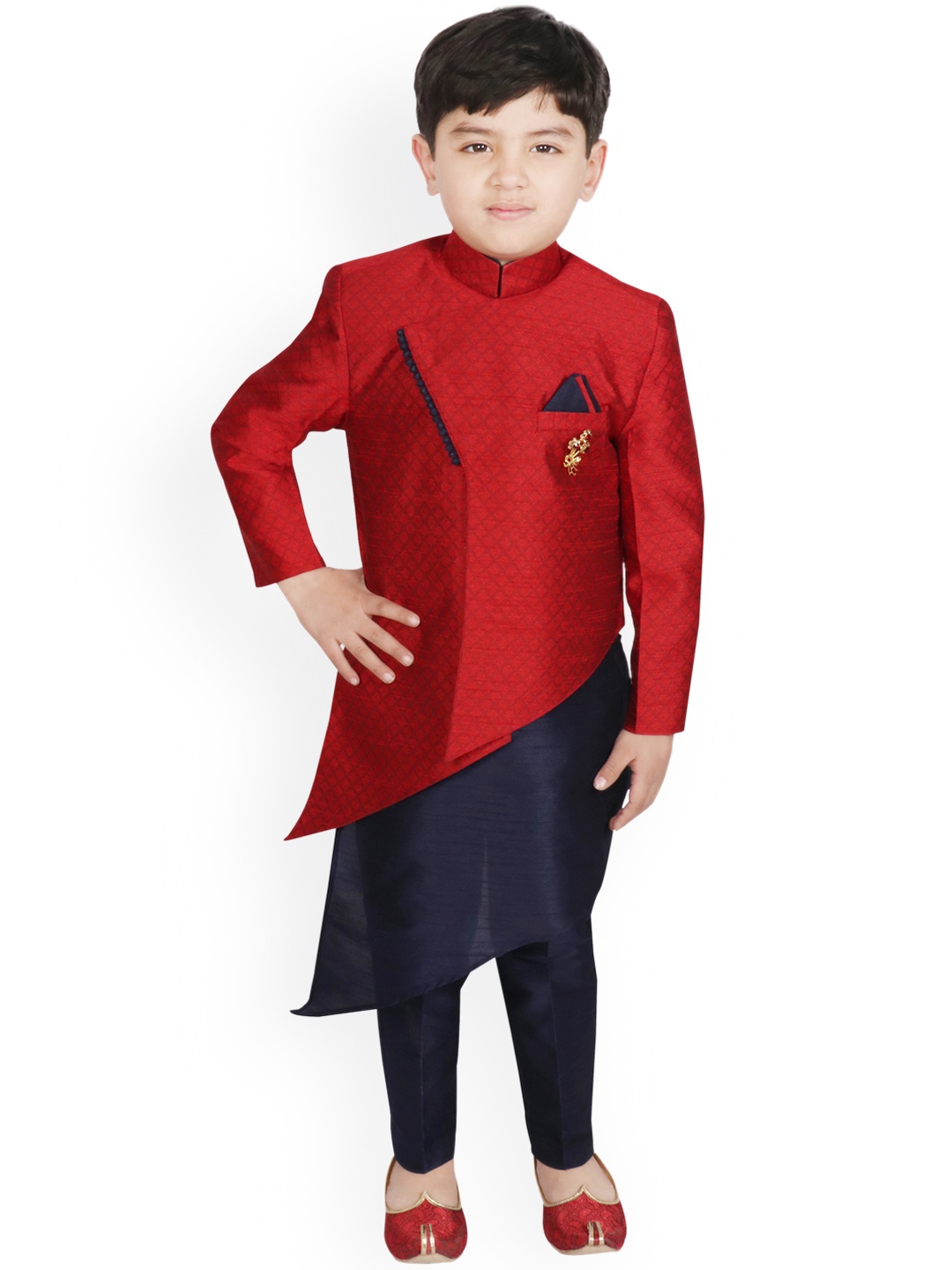 

SG YUVRAJ Boys Maroon & Navy Blue Solid Kurta with Trousers