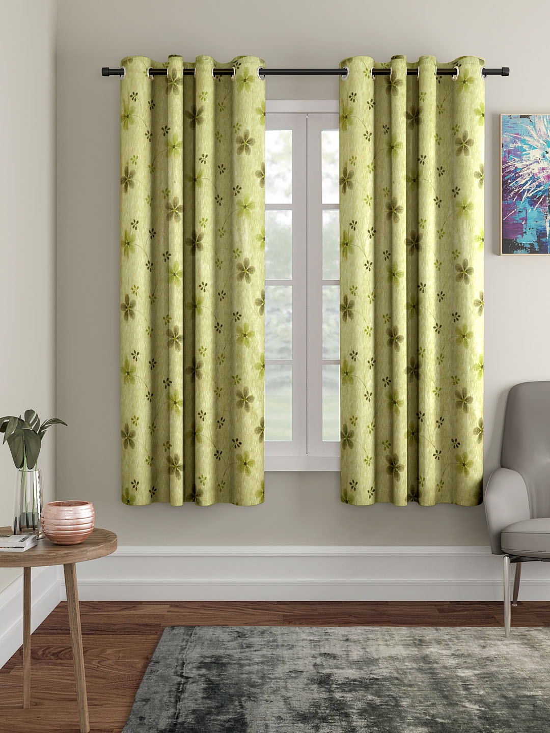 

Cortina Green Set of 2 Floral Print Window Curtains