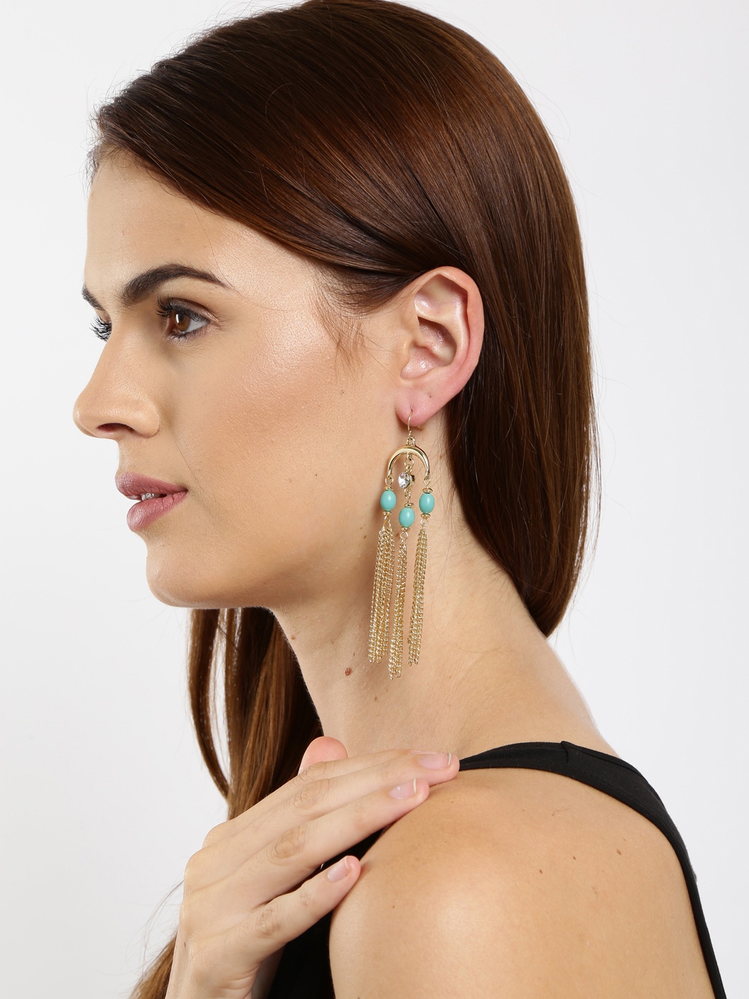 

OOMPH Gold-Toned & Turquoise Blue Contemporary Drop Earrings
