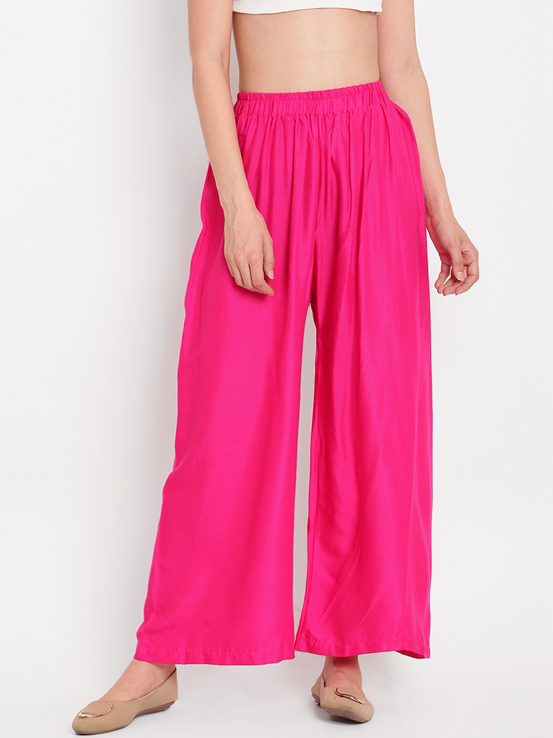 

TAG 7 Women Pink Solid Flared Palazzos