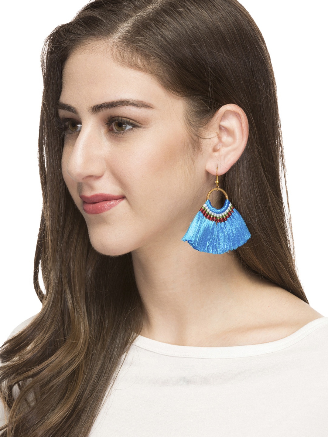 

OOMPH Gold-Toned & Blue Crescent Shaped Drop Earrings
