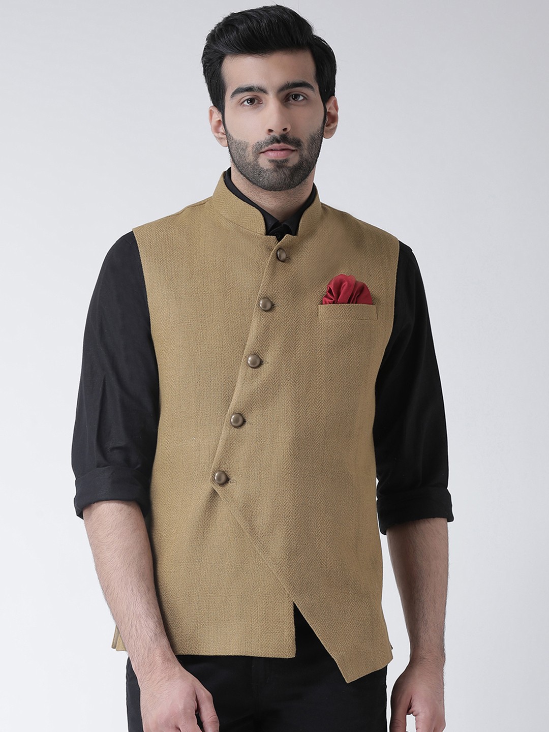 

Kisah Men Beige Solid Nehru Jacket