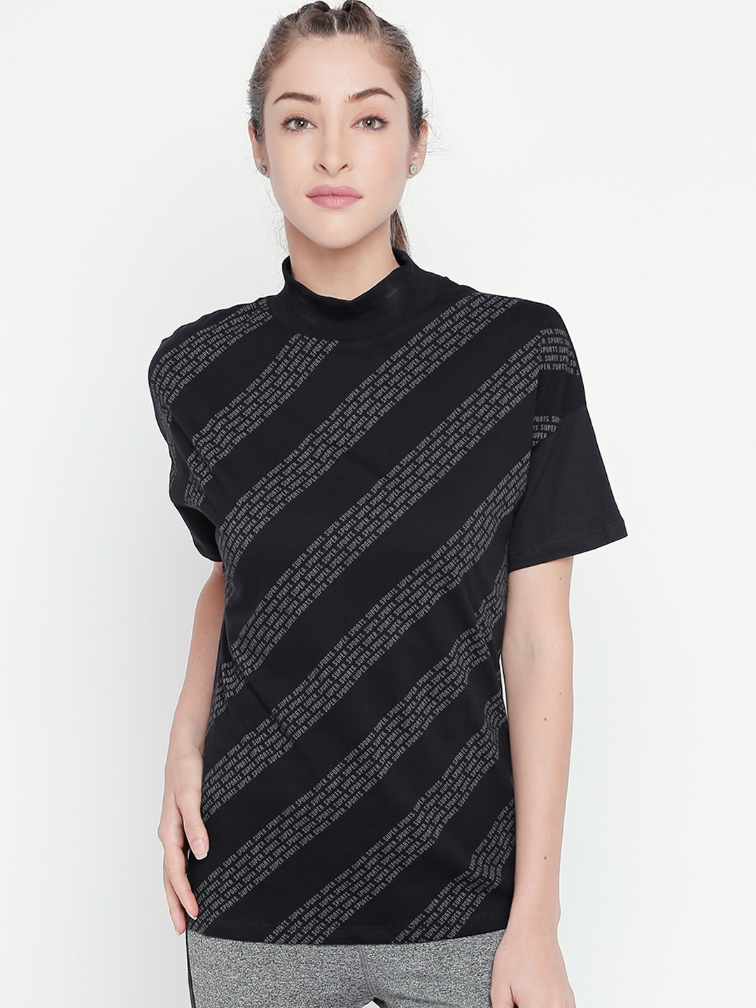 

Ajile by Pantaloons Women Black Printed Pure Cotton Top