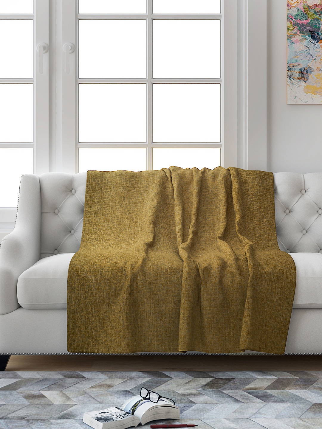

Saral Home Gold-Toned Self-Design 2 Seater Tufted Sofa Throw