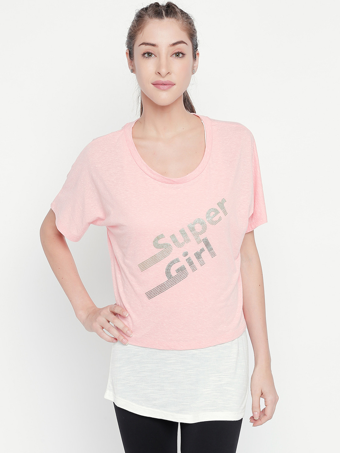 

Ajile by Pantaloons Women Pink Printed High-Low Pure Cotton Top