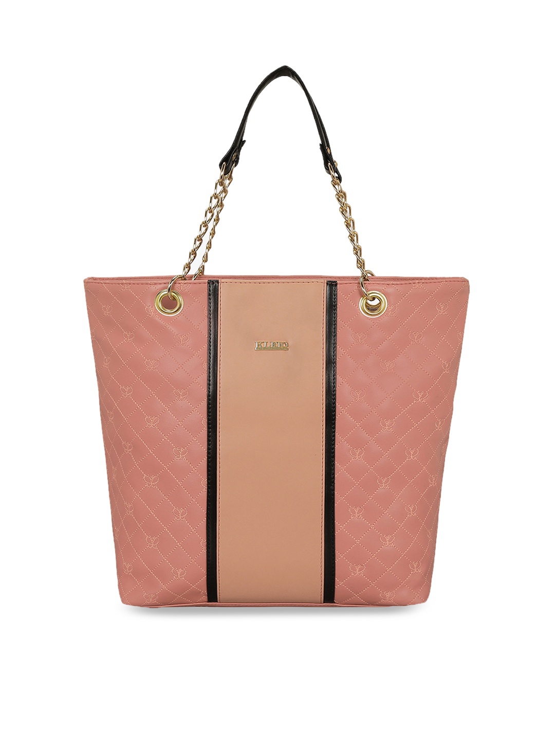 

KLEIO Colourblocked Quilted Tote Bag, Peach