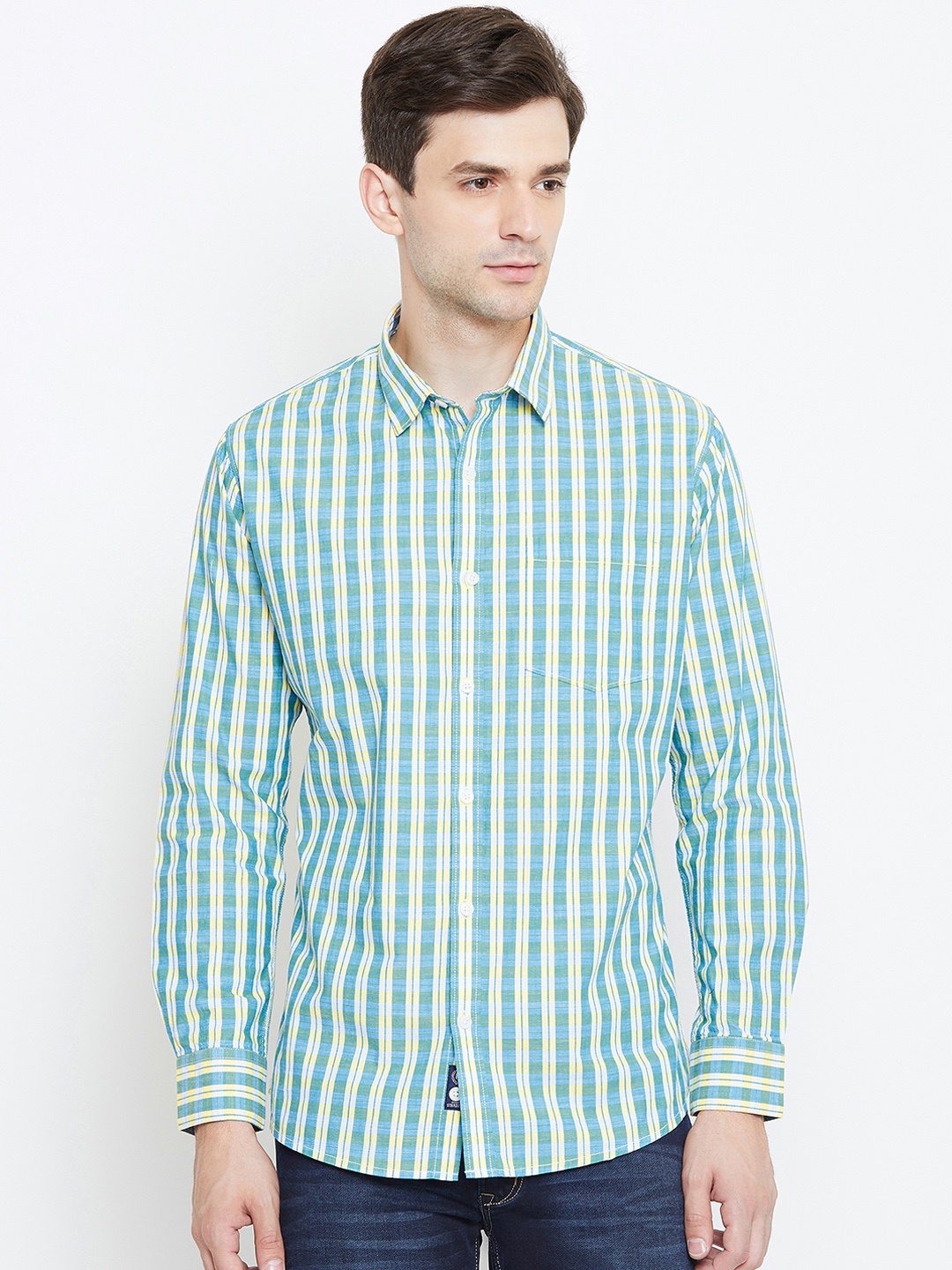 

Duke Men Green & Yellow Slim Fit Checked Casual Shirt