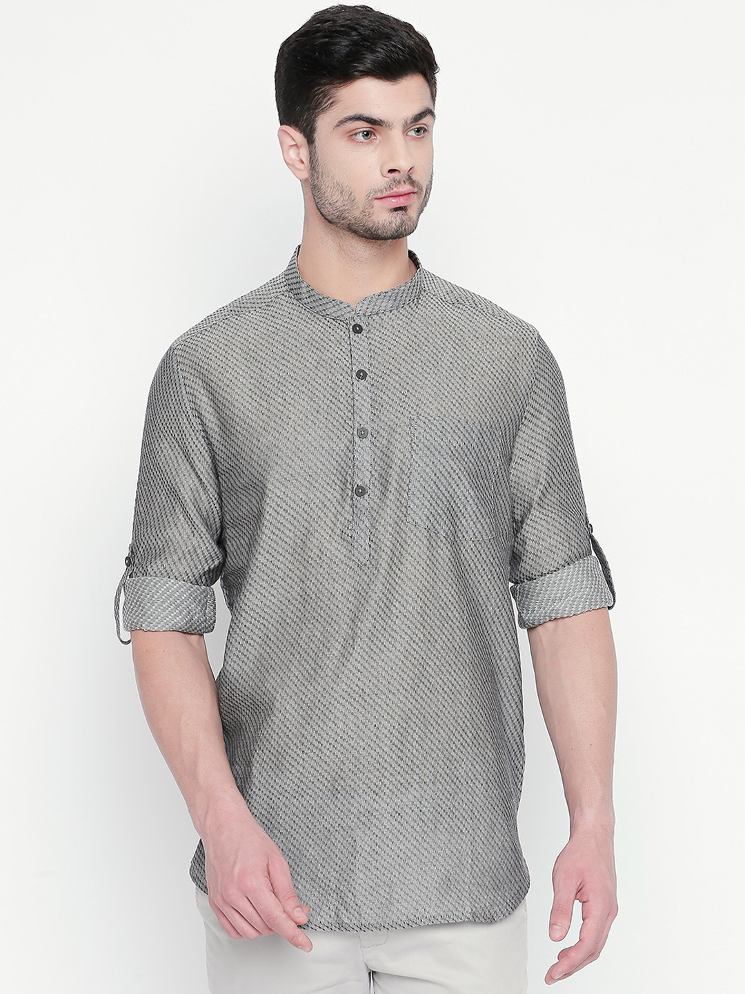 

indus route by Pantaloons Men Grey Woven Design Straight Kurta