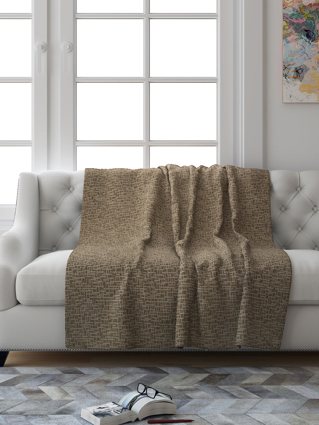 

Saral Home Brown Geometric 2 Seater Tufted Sofa Throw
