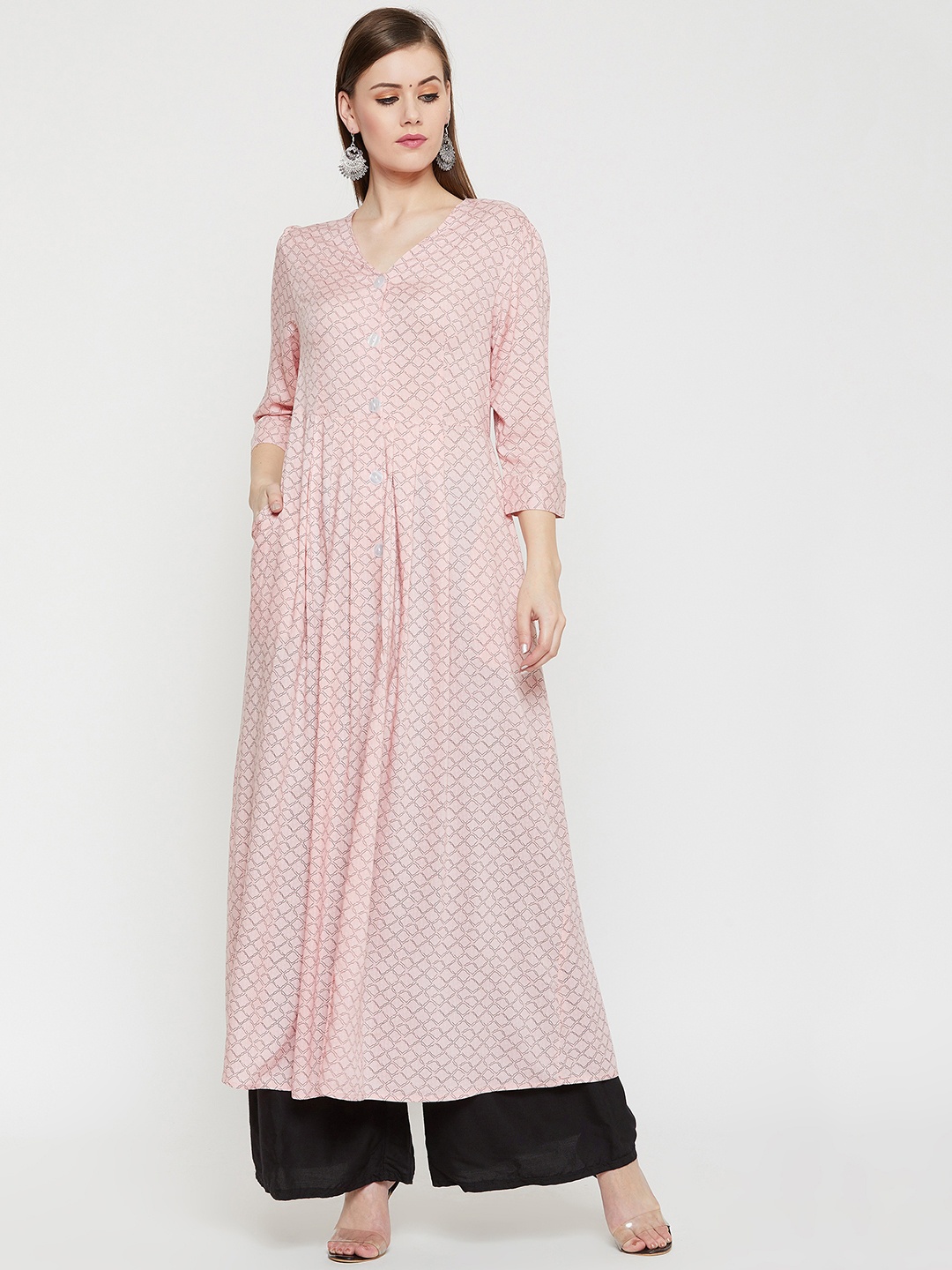 

RARE ROOTS Women Pink Printed A-Line Kurta