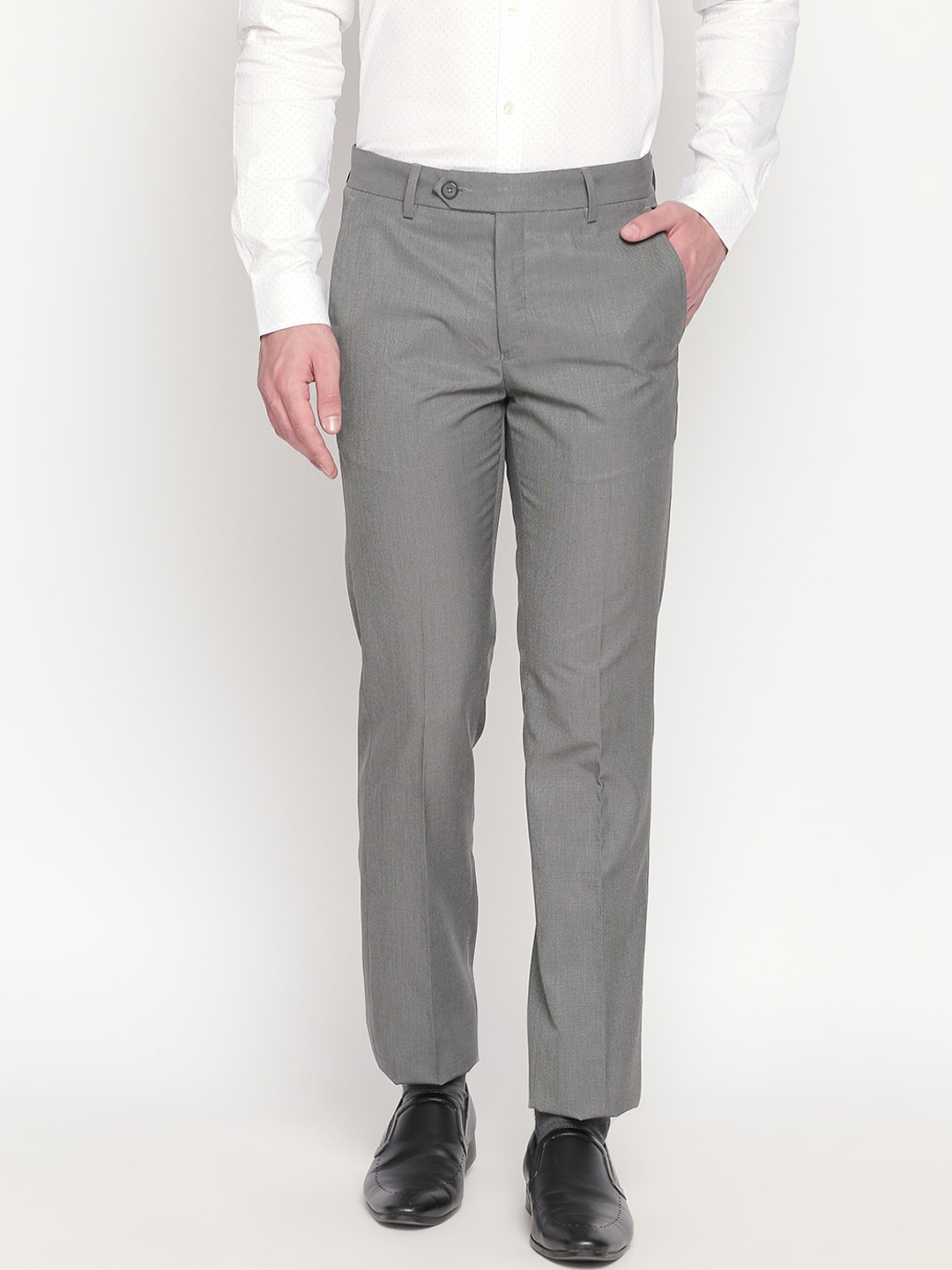 

RICHARD PARKER by Pantaloons Men Grey Slim Fit Solid Formal Trousers