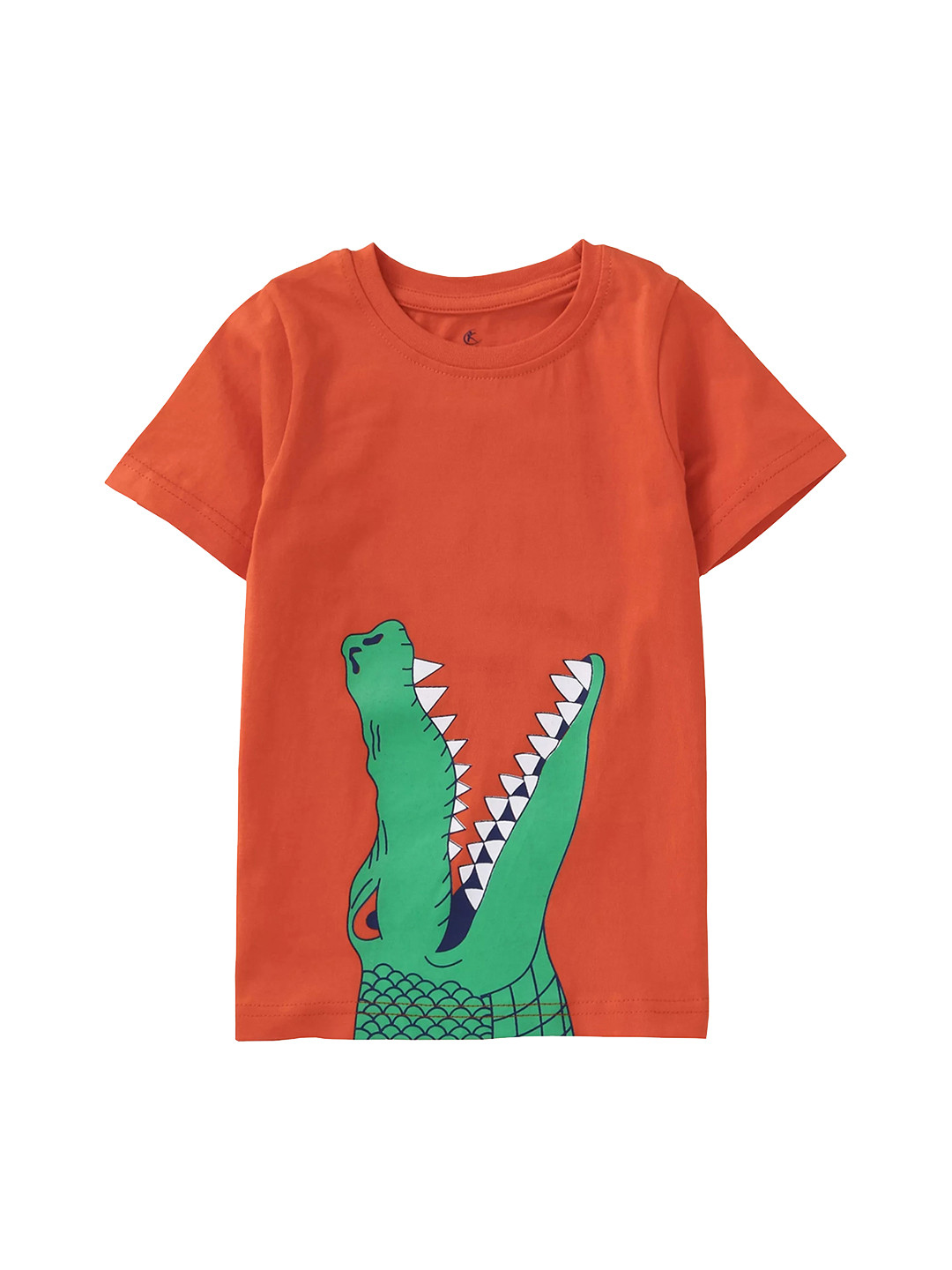 

KiddoPanti Boys Orange Printed Round Neck Pure Cotton T-shirt
