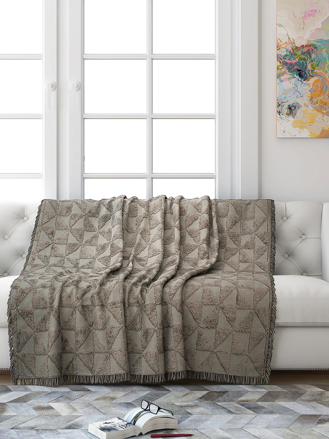 

Saral Home Grey Firki Design 3 Seater Tufted Sofa Throw