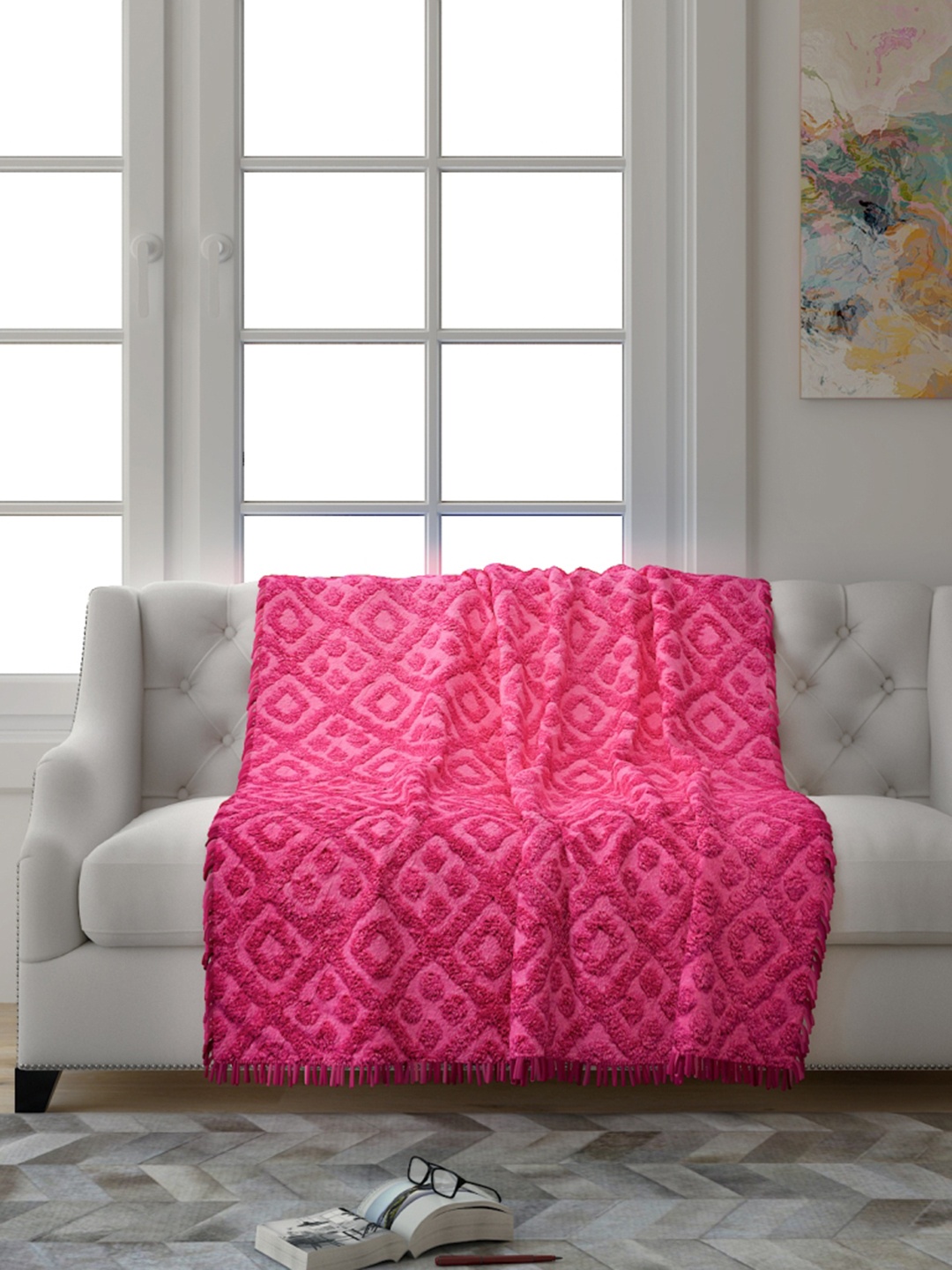 

Saral Home Pink Geometric 2 Seater Tufted Sofa Throw