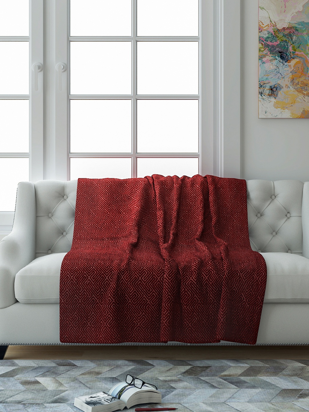 

Saral Home Maroon Geometric 2 Seater Tufted Sofa Throw