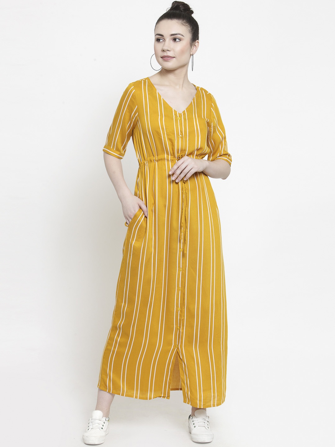 

Color Cocktail Women Yellow & White Maxi Dress