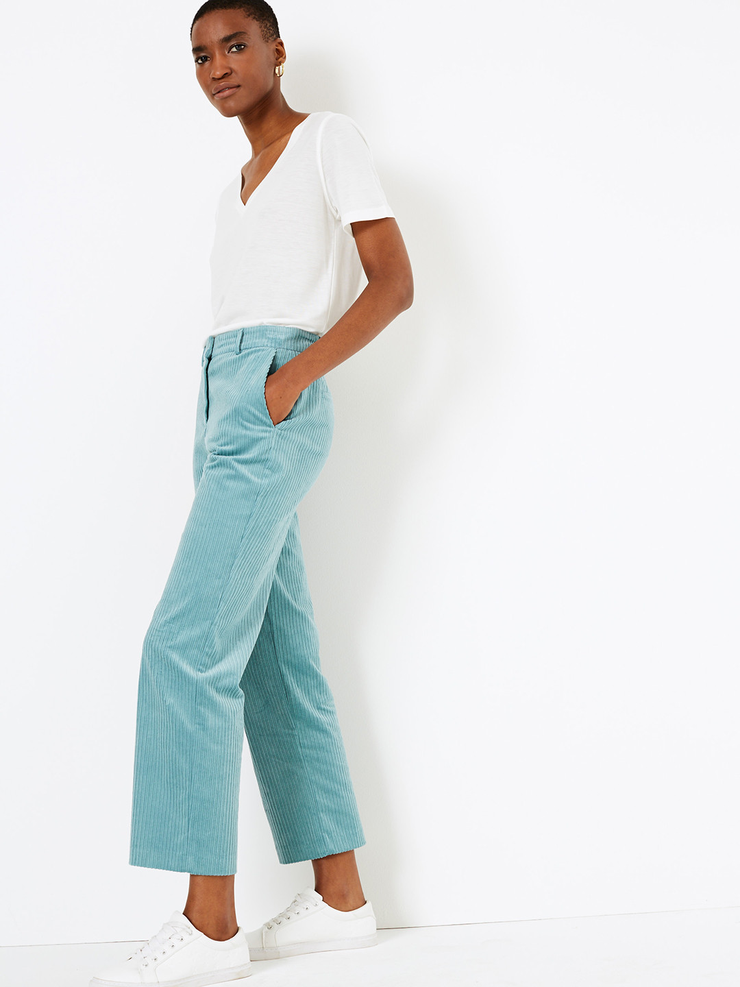 

Marks & Spencer Women Blue Slim Fit Solid Regular Trousers