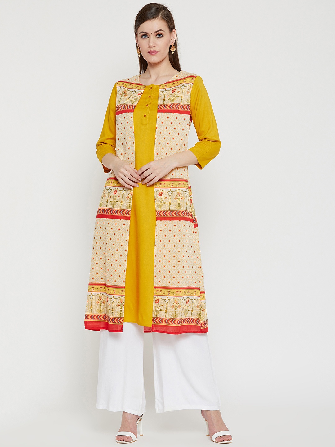 

RARE ROOTS Women Yellow Printed A-Line Kurta