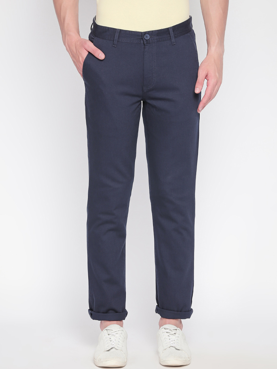 

BYFORD by Pantaloons Men Navy Blue Regular Fit Solid Regular Trousers