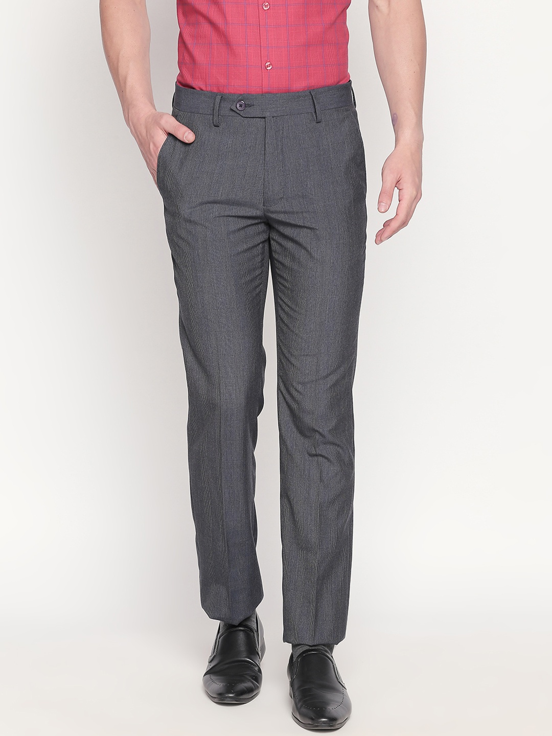 

RICHARD PARKER by Pantaloons Men Grey Slim Fit Self Design Formal Trousers