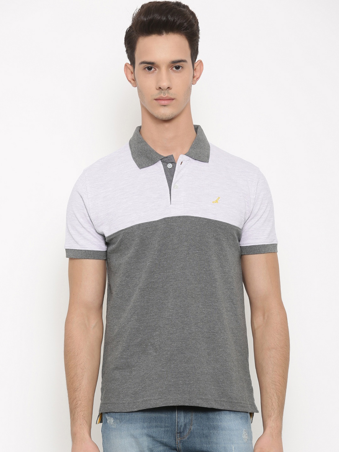 

American Crew Men White Colourblocked Polo Collar T-shirt
