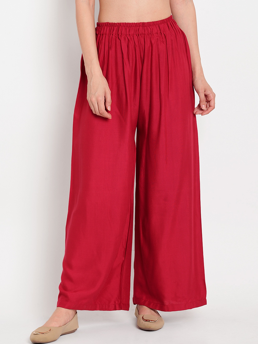 

TAG 7 Women Maroon Solid Flared Palazzos