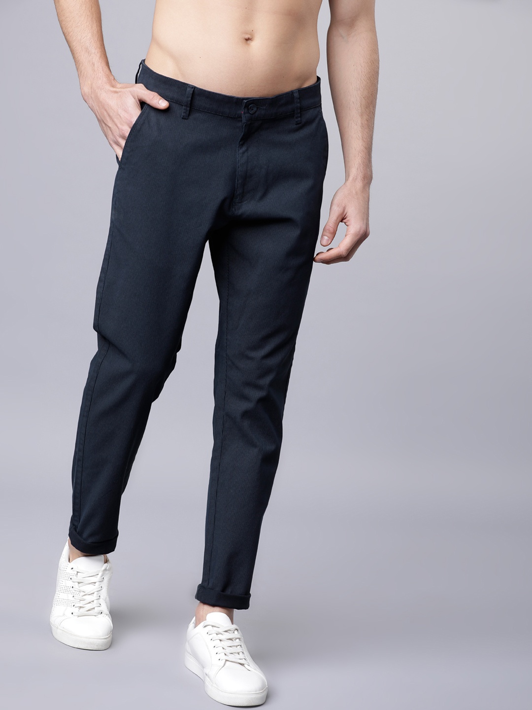 

HIGHLANDER Men Navy Blue Slim Fit Solid Regular Trousers