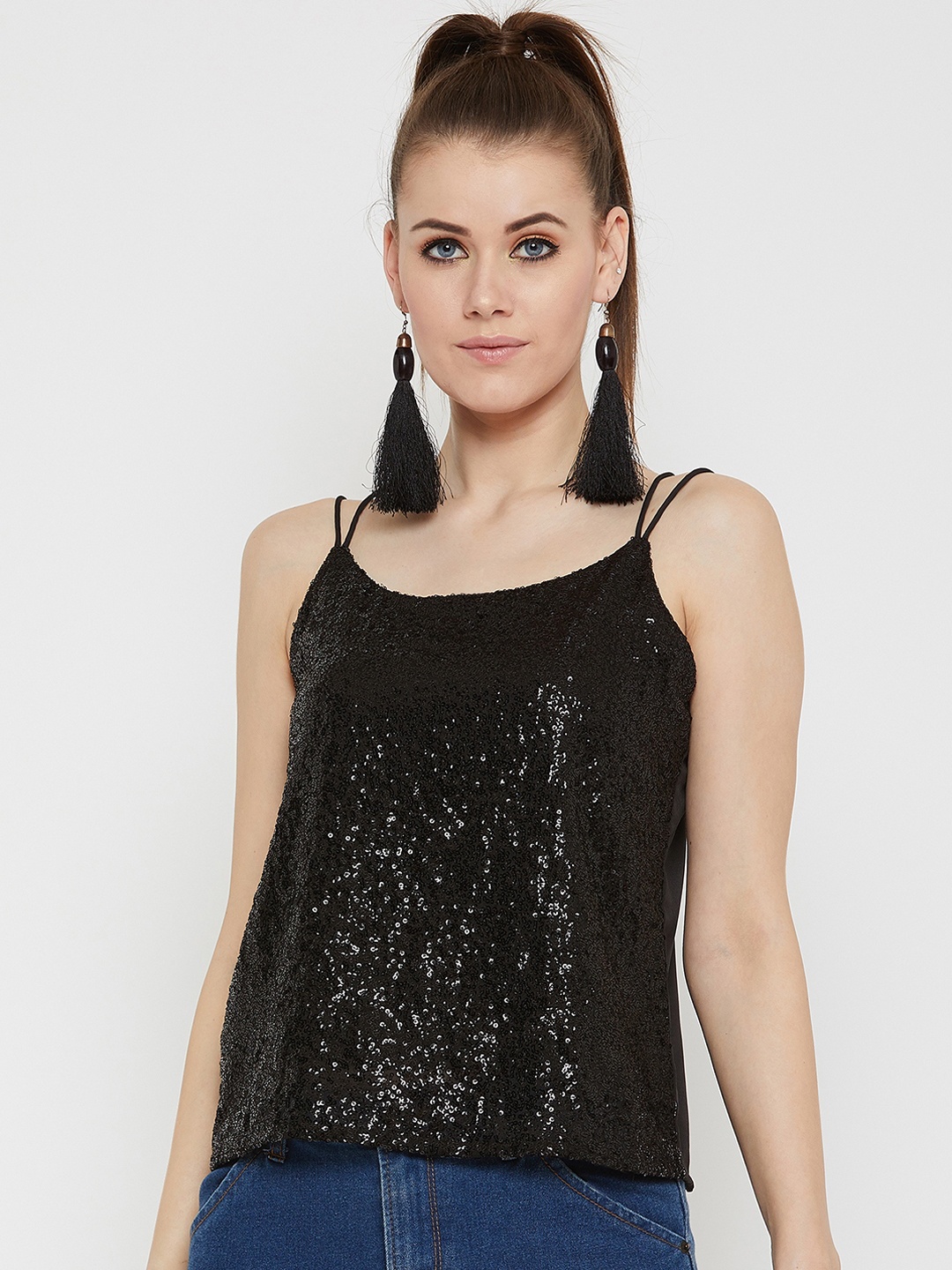 

Carlton London Women Black Embellished A-Line Top