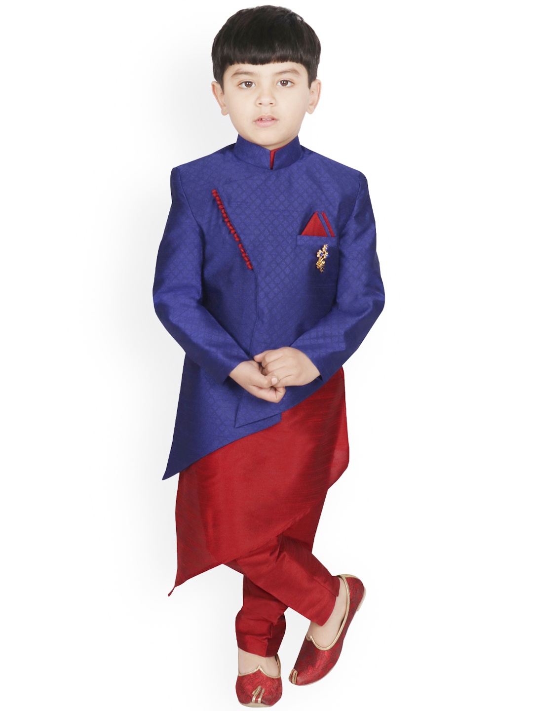 

SG YUVRAJ Boys Navy Blue & Red Self Design Kurta with Trousers