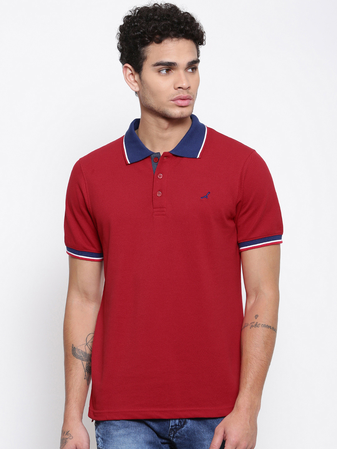 

American Crew Men Red Solid Polo Collar T-shirt