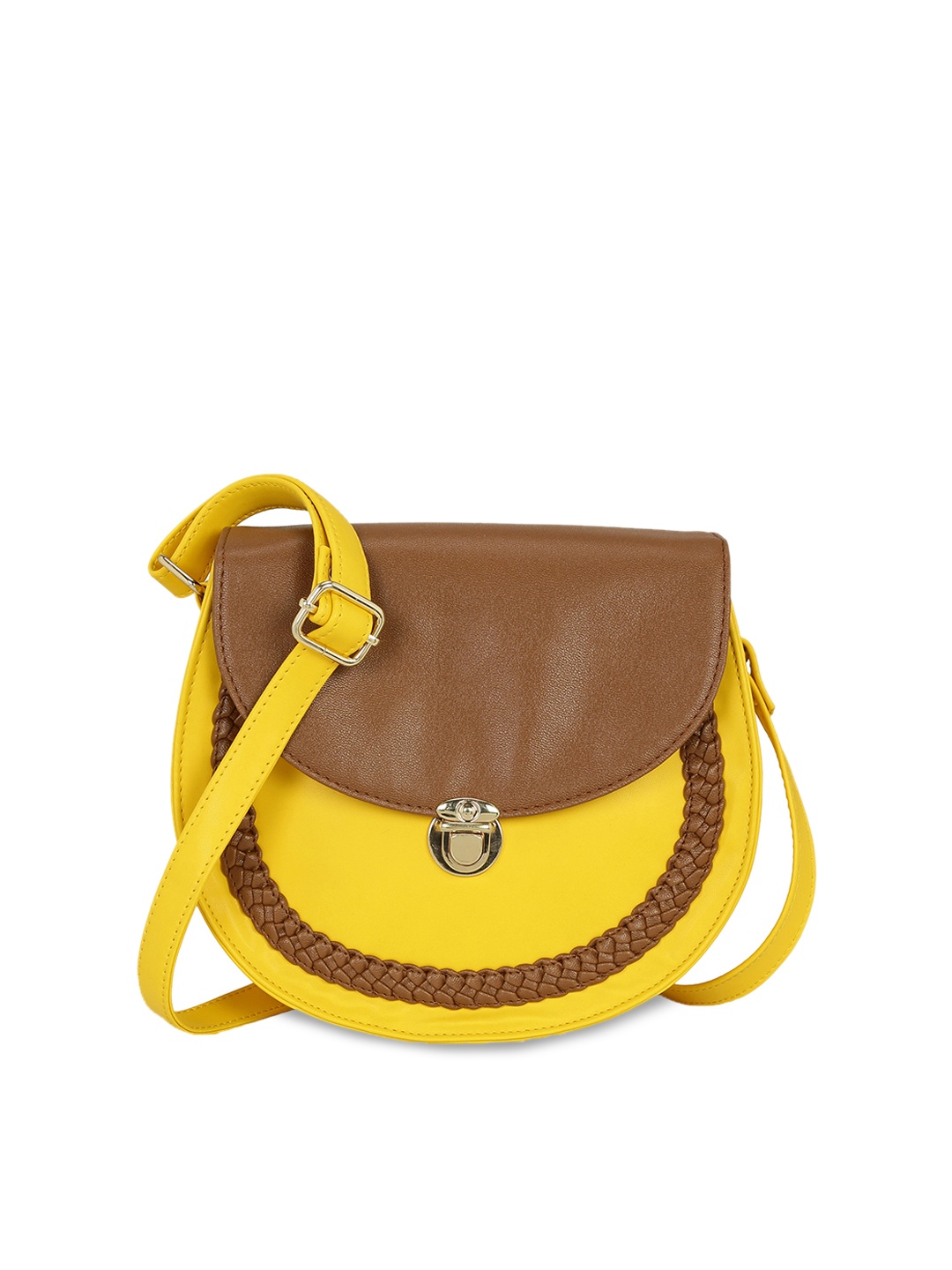 

KLEIO Yellow & Brown Colourblocked Sling Bag