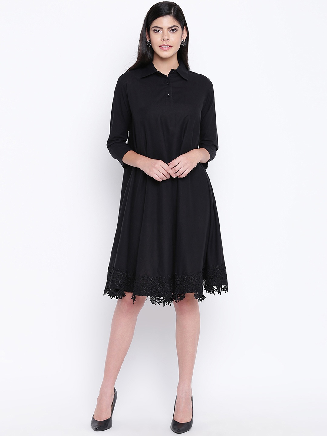 

FABNEST Women Black Self Design Shirt Dress
