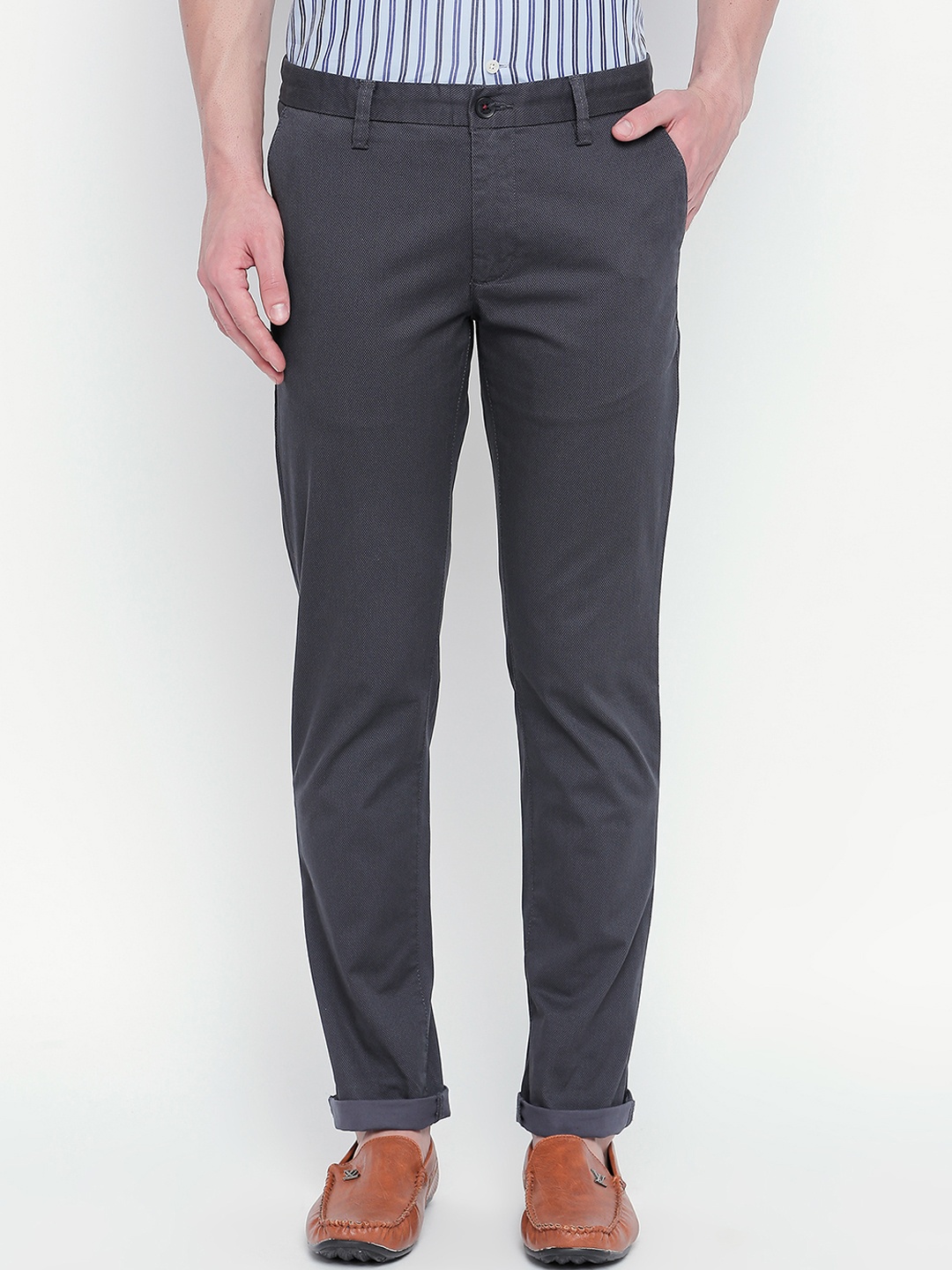 

BYFORD by Pantaloons Men Grey Slim Fit Solid Regular Trousers