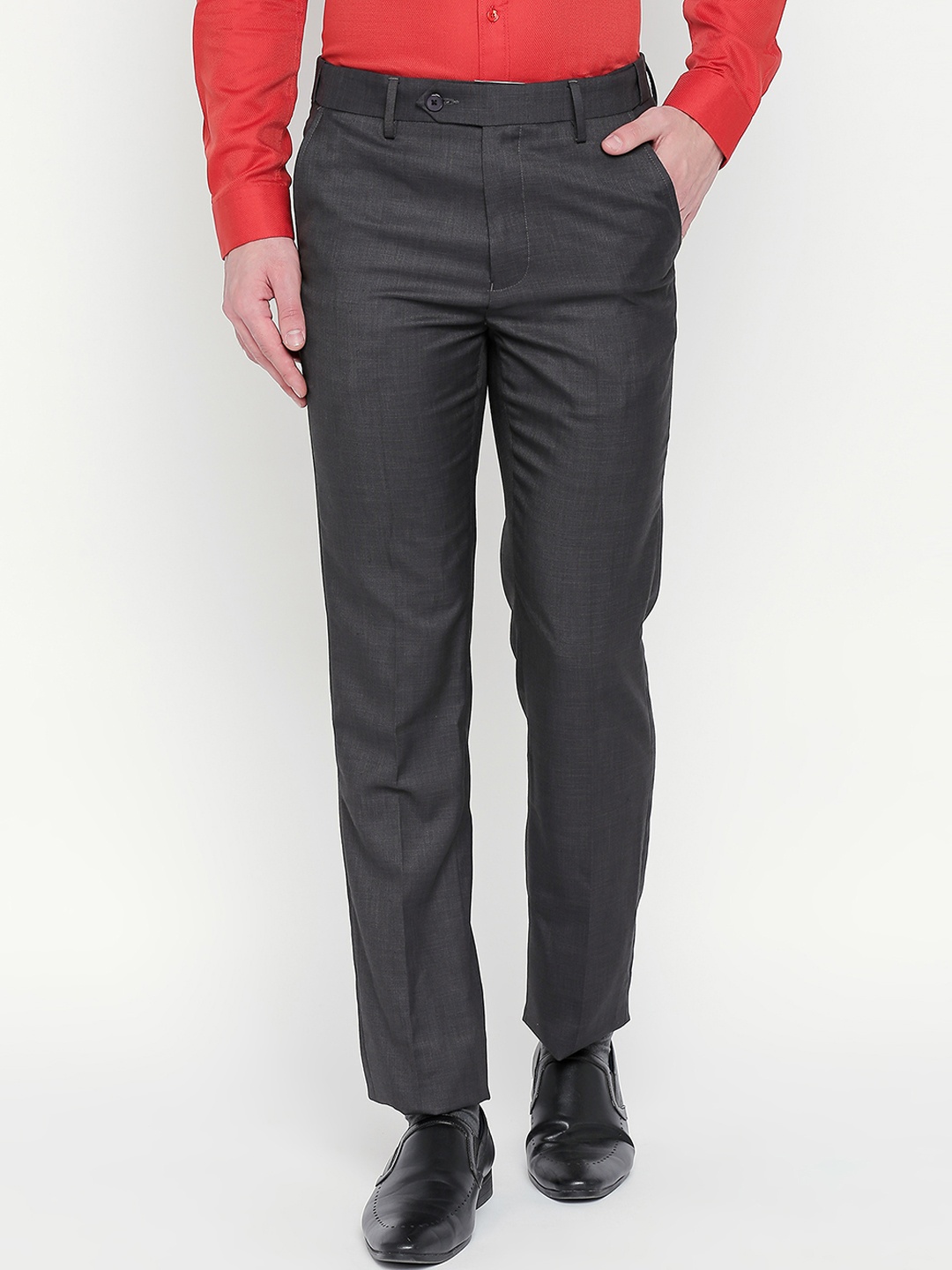 

RICHARD PARKER by Pantaloons Men Grey Slim Fit Solid Formal Trousers