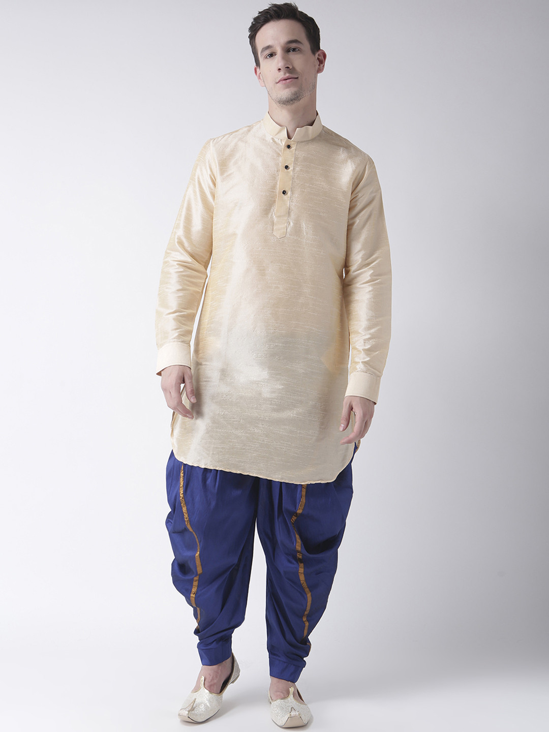

DEYANN Men Cream-Coloured & Blue Solid Kurta with Dhoti Pants