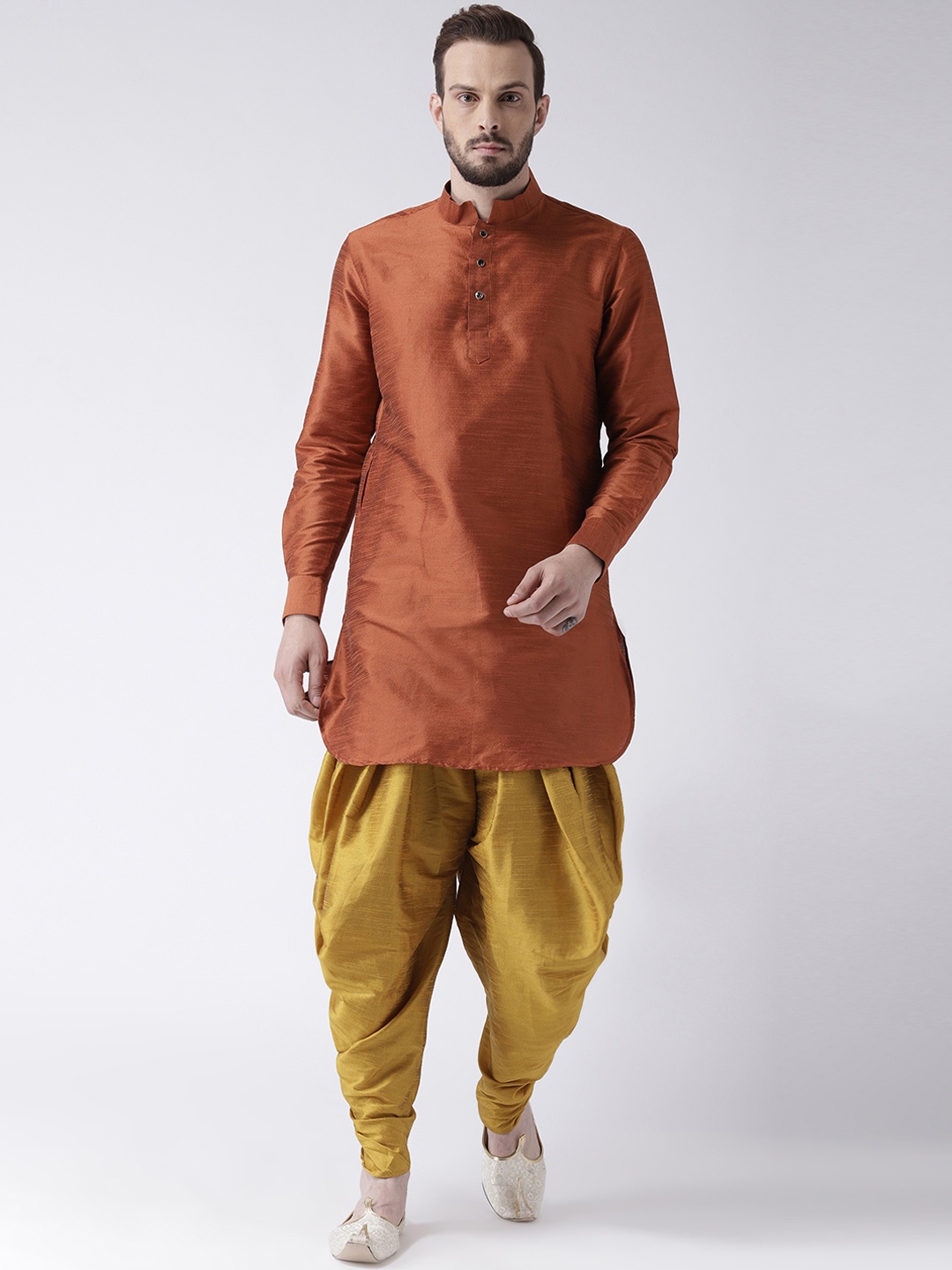 

DEYANN Men Orange & Yellow Solid Kurta with Dhoti Pants