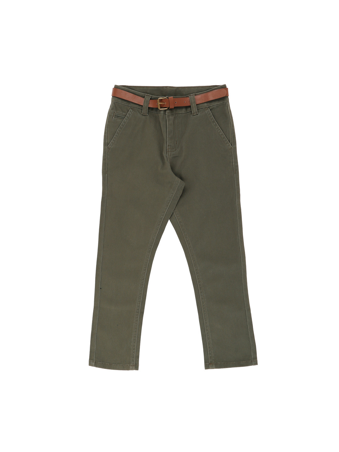 

Pantaloons Junior Boys Olive Green Regular Fit Solid Regular Trousers