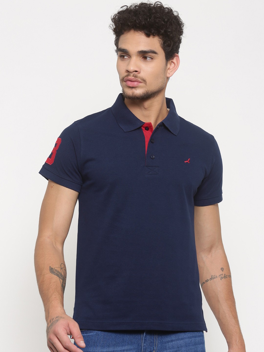 

American Crew Men Blue Solid Polo Collar T-shirt